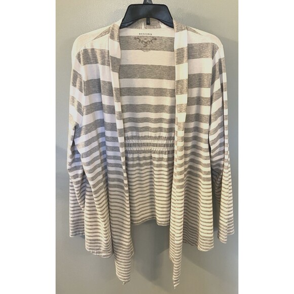 Sonoma Life & Style Womens Open Front Striped Sweater Gray/White Size XL - Picture 1 of 6